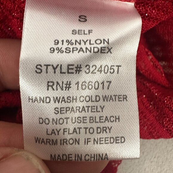 Blueb Collection Red Long-Sleeve Sheer Top With Gold Accents - Size S - Picture 6 of 6